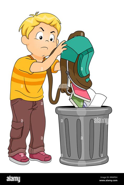 Kid Throwing Garbage In Trash Bin Premium Vector