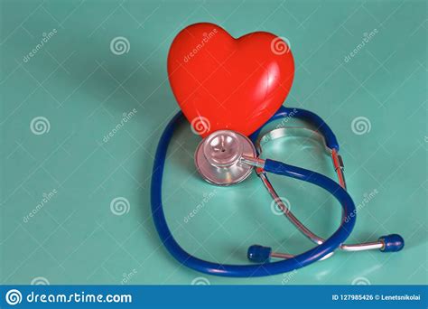 Stethoscope And Red Heart Heart Checkconcept Healthcare Stock Photo