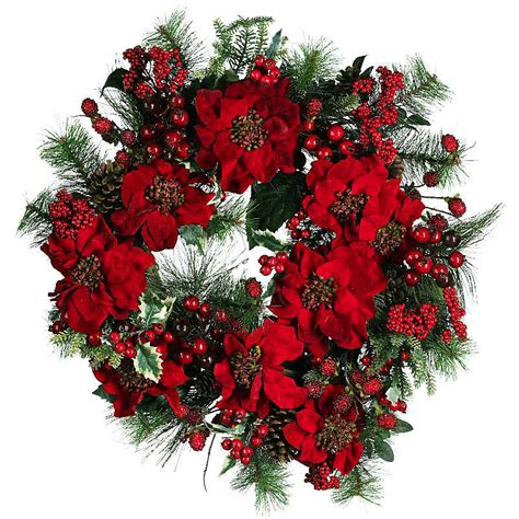Silk Holiday Decor 24 Inch Red Poinsettia Christmas Wreath
