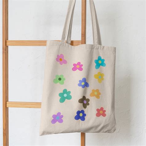 Flower Tote Bag Cute Colorful Daisy Preppy Canvas Tote Bag Etsy