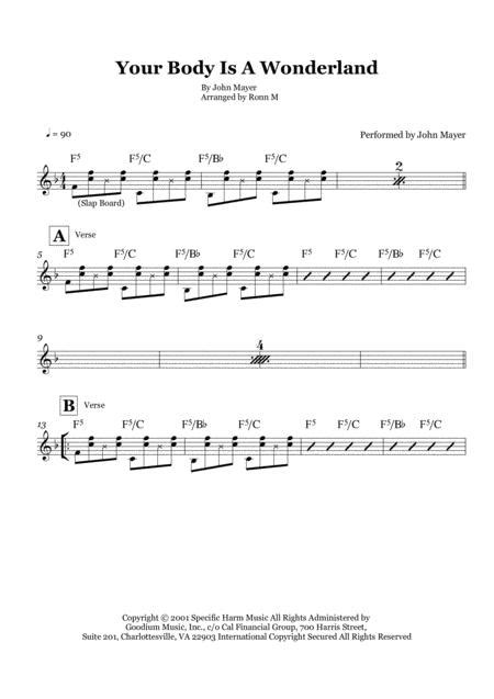 Your Body Is A Wonderland Performed By John Mayer Free Music Sheet