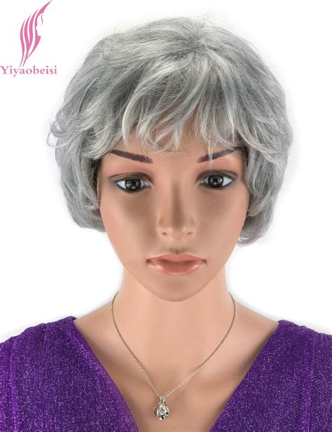 Yiyaobess 8inch Heat Resistant Synthetic Silver Grey Short Curly Wigs