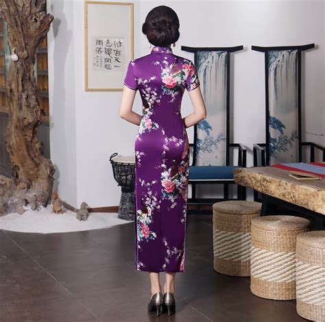 new luxurious purple satin phoenix chinese long dress cheongsam qipao lcdress56 ebay