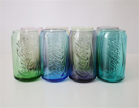 Set Of 8 Mcdonalds Coca Cola Can Shaped Glasses In 8 Different Colours