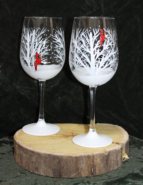 Hand Painted Wine Glasses Winter Snow Set Of 2 Etsy Canada Hand Painted Wine Glasses