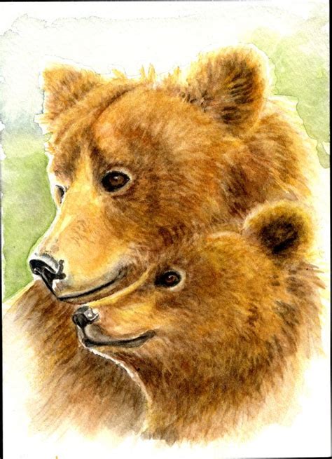 Original Watercolor Painting Bear Paintings Bear Cubs Animal Paintings