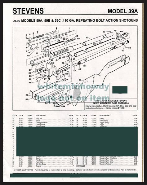 Stevens Model A A B C Bolt Action Shotgun Schematic Parts