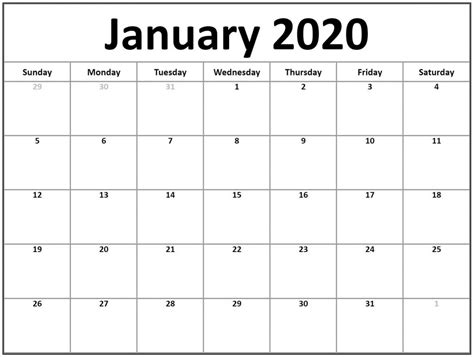 January 2020 Blank Calendar Printable Word Pdf Template Calendar School