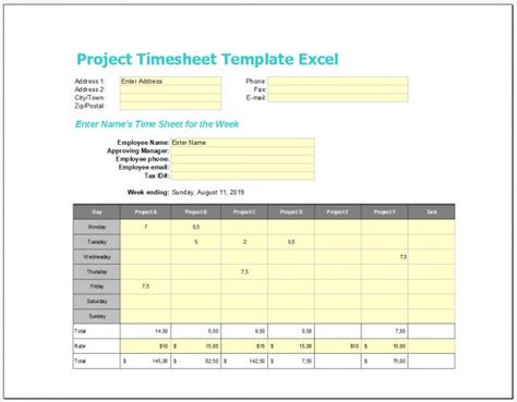 √ Free Editable Project Timesheet Template Excel