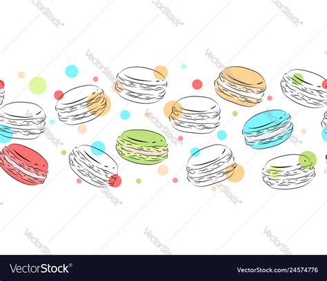 Seamless Border Of Delicate Contour Macaroons Vector Image