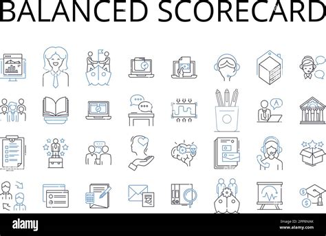 Balanced Scorecard Line Icons Collection Risk Assessment Decision