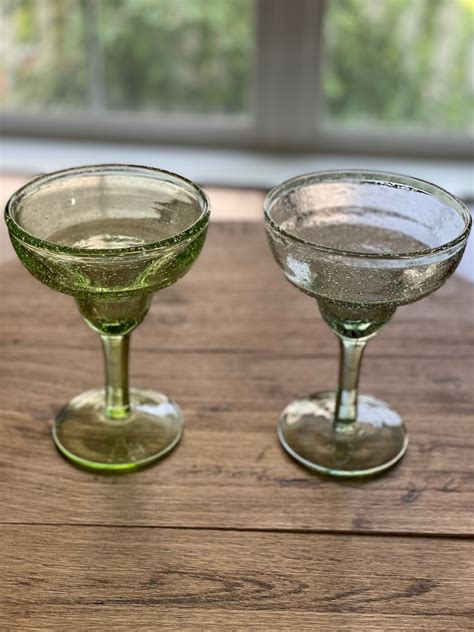 Hand Blown Bubble Glass Margarita Glasses Set Of Two Lime Etsy Uk