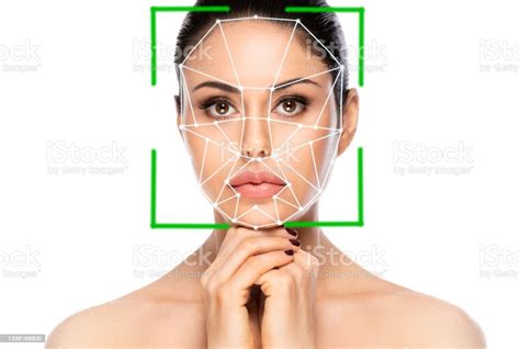 Biometric Authentication Concept Facial Recognition System Of Beautiful