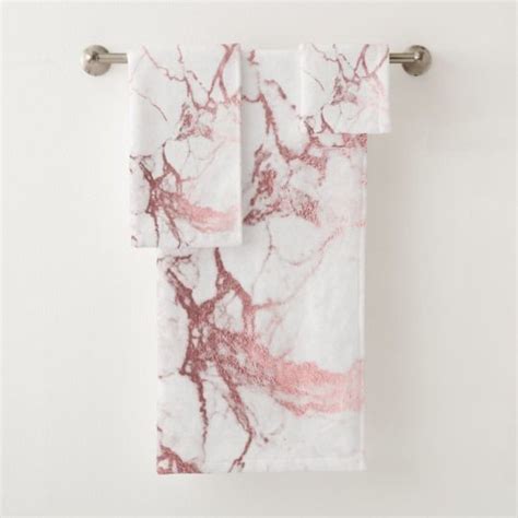 Pixdezines Marble Faux Rose Gold Veins Bath Towel Set Zazzle