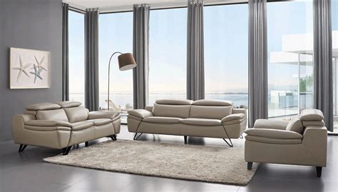 Grey Leather Contemporary Living Room Set Cleveland Ohio Esf 973