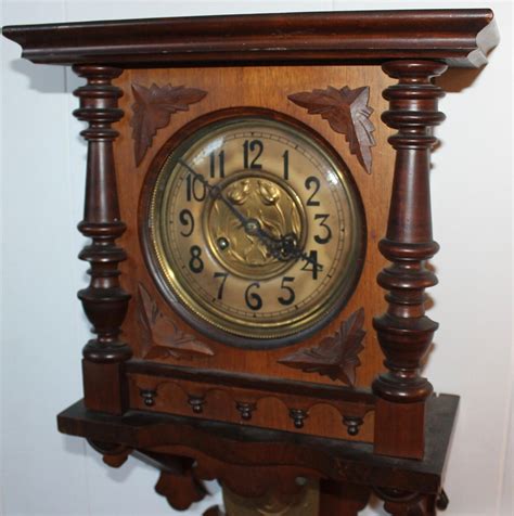Antique German Wood Wall Clock Art Nouveau Schlenker And Kienzle Runs
