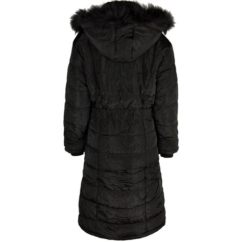 Ladies Womens Plus Size Fur Hooded Quilted Padded Winter
