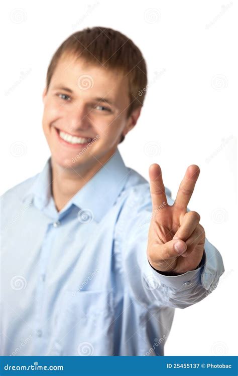 Young Caucasian Man Showing A Peace Sign Stock Image Image Of