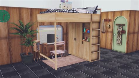 Kkb Double Decker Wood Bed Sims 4 Loft Sims 4 Cc Bunk Beds Sims 4 Beds