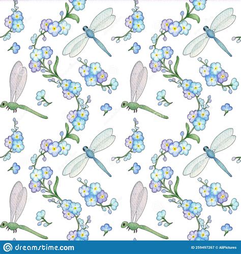 Watercolor Hand Painted Floral Seamless Pattern Beautiful Blu Flowers