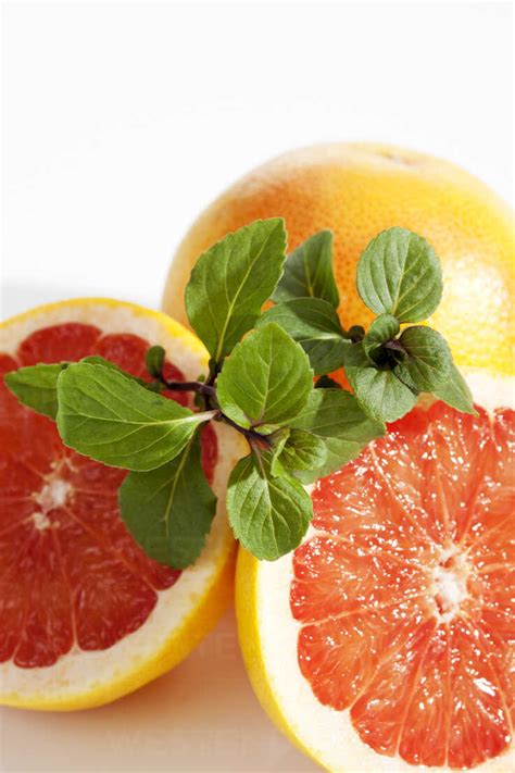 Grapefruit Mint With Grapefruits On White Background Close Up Stock Photo