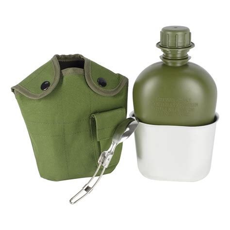 Military Canteens Pouch Aluminum Cup Kit And Cover With Foldable Spoon