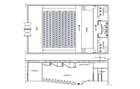 Plan And Section Detail Of Multiplex Theater Building Block 2d View