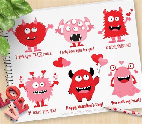 Valentine Monsters Clipart Monster Svg Valentines Day Etsy Monster