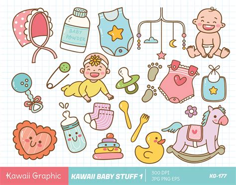 Cute Kawaii Baby Doodle Clipart Cute Vector Clipart Digital Etsy
