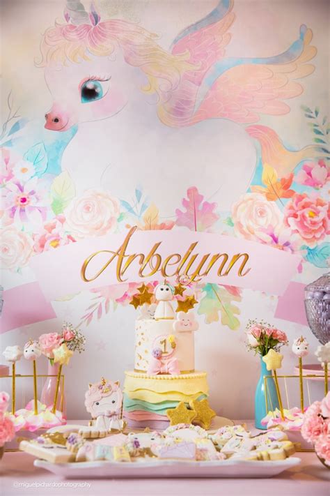 Baby Unicorn Themed First Birthday Party Pretty My Party Party Ideas