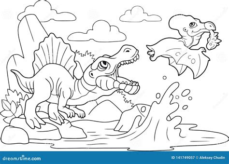 Dinosaurs Coloring Pages Cartoon Illustration 68095636