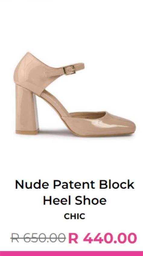 Nude Patent Block Heel Shoe Offer At Yde