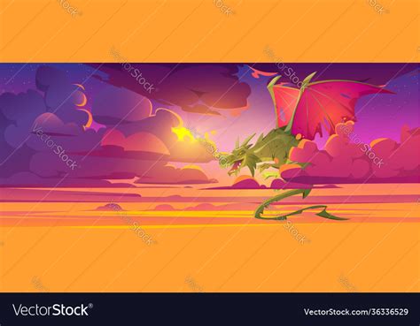 Dragon In Cloudy Sky Fantastic Magic Character Vector Image