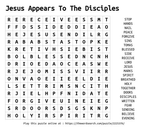 Download Word Search On Jesus Appears To The Disciples