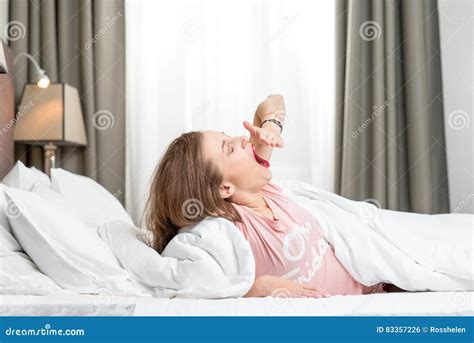 Woman Yawning In The Bed Stock Photo Image Of Good Awakening 83357226