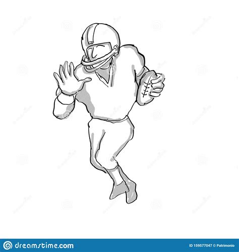 American Football Player Cartoon Black And White Stock