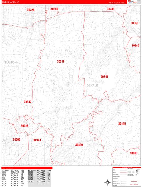 Brookhaven Georgia Zip Code Wall Map Red Line Style By Marketmaps