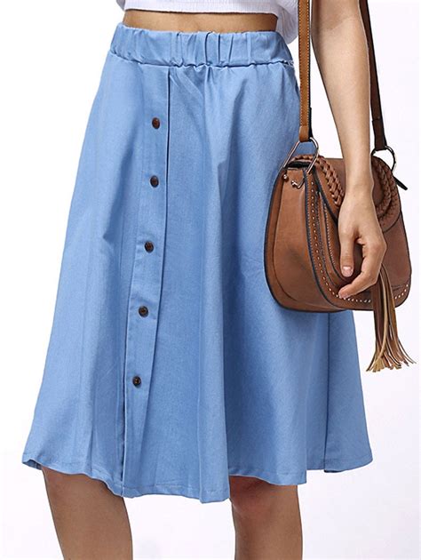 Single Breasted Elastic Waist Women S Denim Skirt Light Blue Xl In Plus Size Bottoms