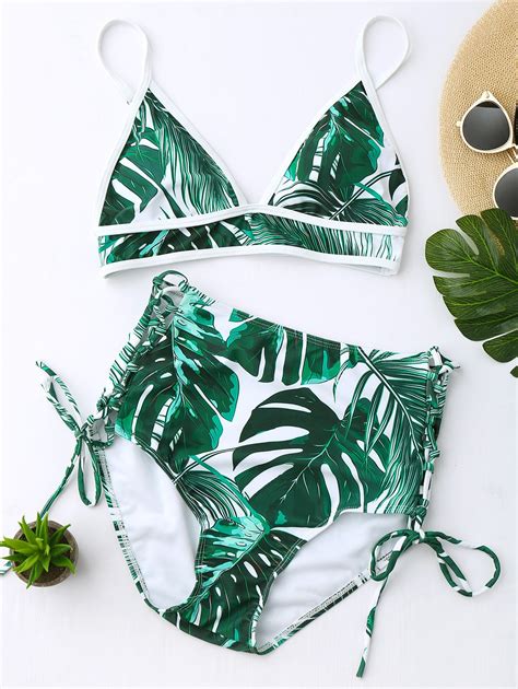 60 Off Tropical Leaf Print High Waist Bikini Set Rosegal