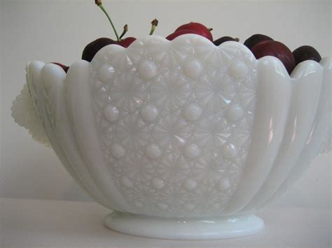 Antique White Milk Glass Fruit Bowl Compote Daisy Button Etsy White Milk Glass Milk Glass