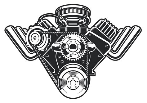 Vector Illustration Of A Hot Rod Engine On A White Background Engine