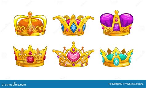 Cartoon Royal Crown Icons Set Stock Vector Illustration Of