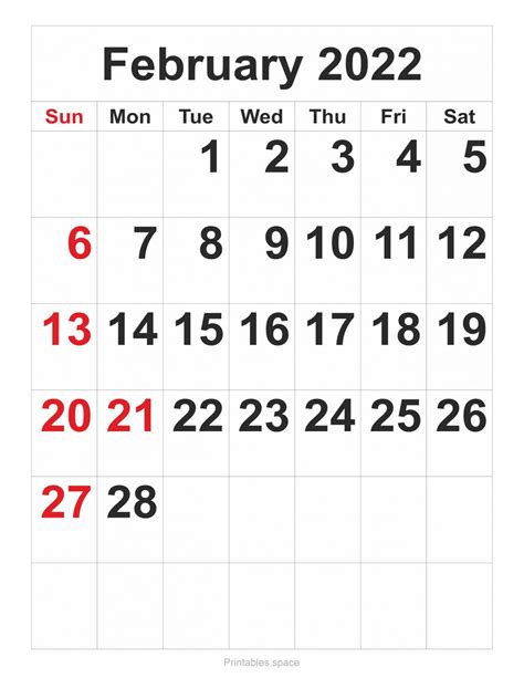 February 2022 Calendar Free Printables