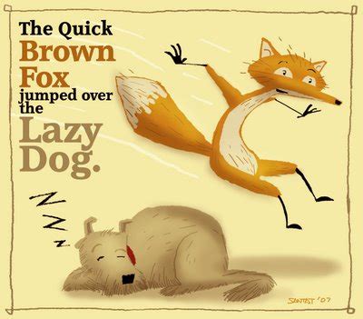 Le vif renard brun saute par dessus le chien paresseux. 1 ...