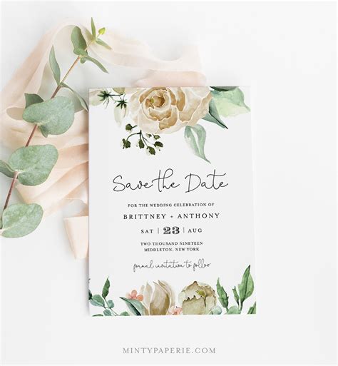 Blush Pink Floral Save The Date Template Printable Greenery Save Our Date Card Editable Templett