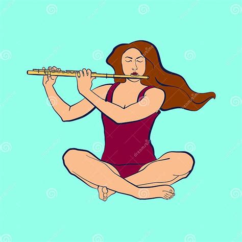 Illustration Of Woman Sitting In Sukhasana And Playing Flute Stock Vector Illustration Of