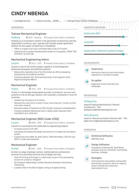 Remember that the examples below are meant as guides only. DOWNLOAD: Mechanical Design Engineer Resume Example for 2020 | Enhancv.com