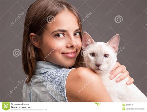 Brunette Beauty With Cat Stock Image Image Of Person