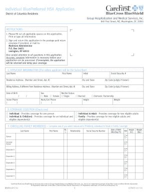 Visit our contact us page. Individual Bluepreferred Hsa Application Form - Fill Online, Printable, Fillable, Blank | PDFfiller