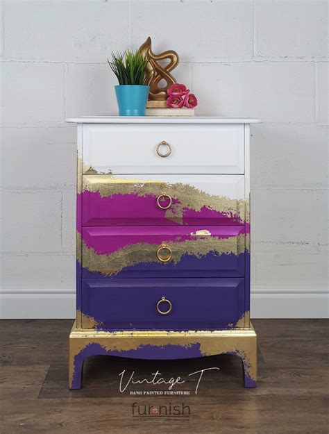 White and gold bedside table. Purple pink white and gold Stag 4 drawer chest of drawers ...